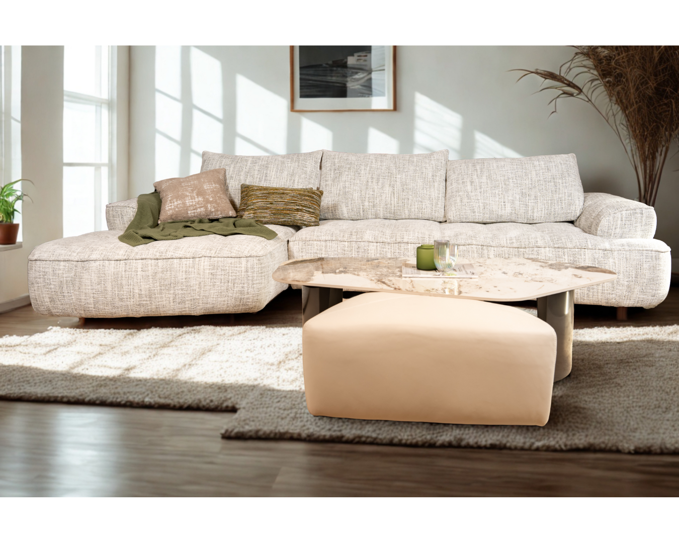 Nova 3-Seater Moving Back Fabric Sofa (Silver Green, Green)