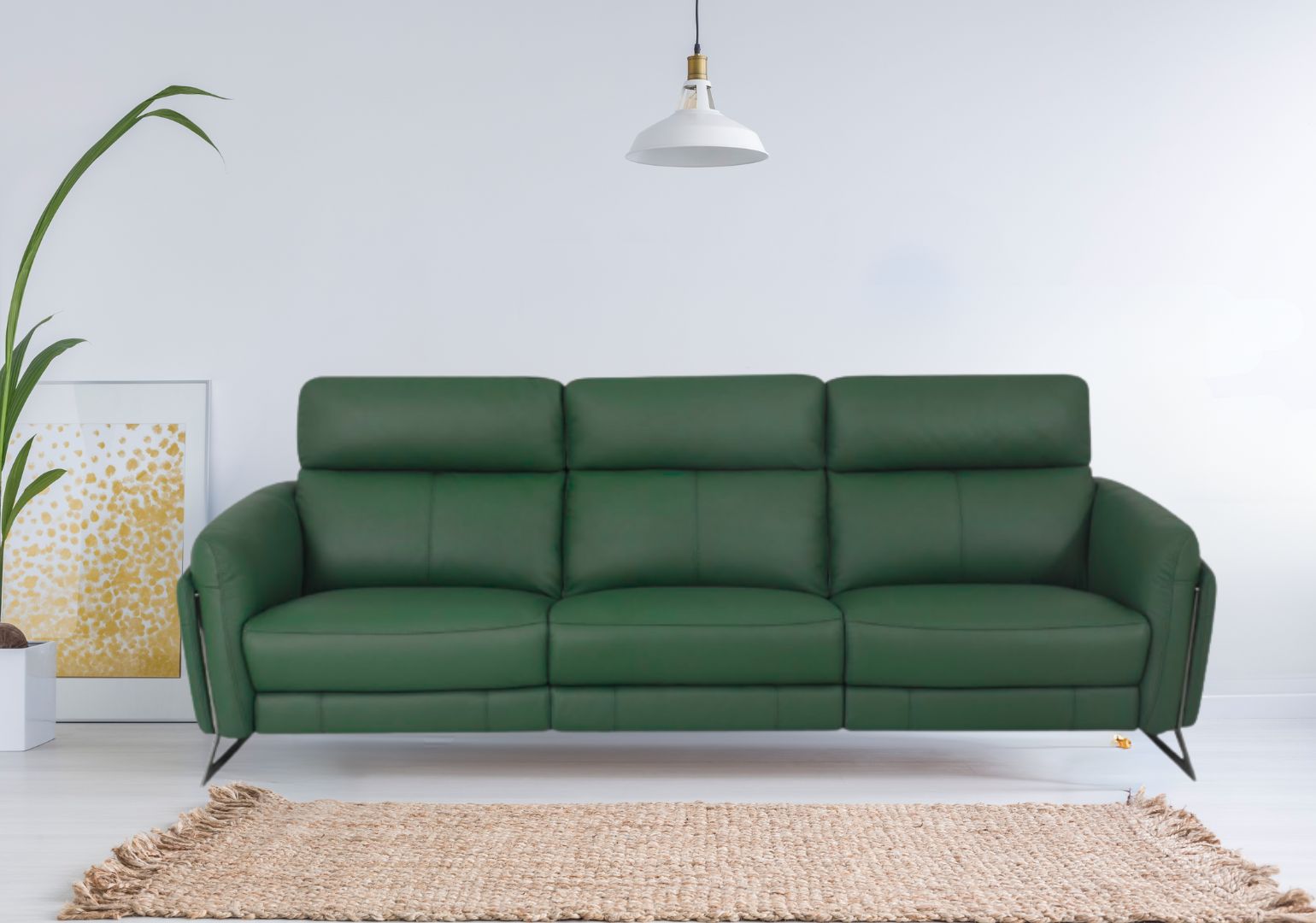 Ski 3-Seater Half Leather Sofa With Recliner (Chive Green, Green