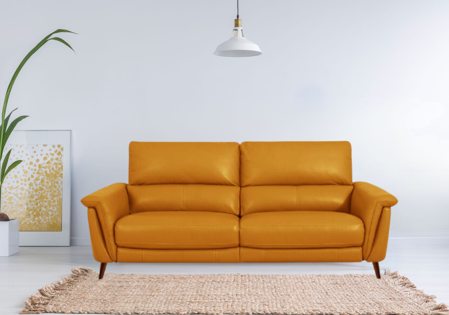 Forli 3-Seater Leather Sofa With Recliner (Honey Yellow, Yellow