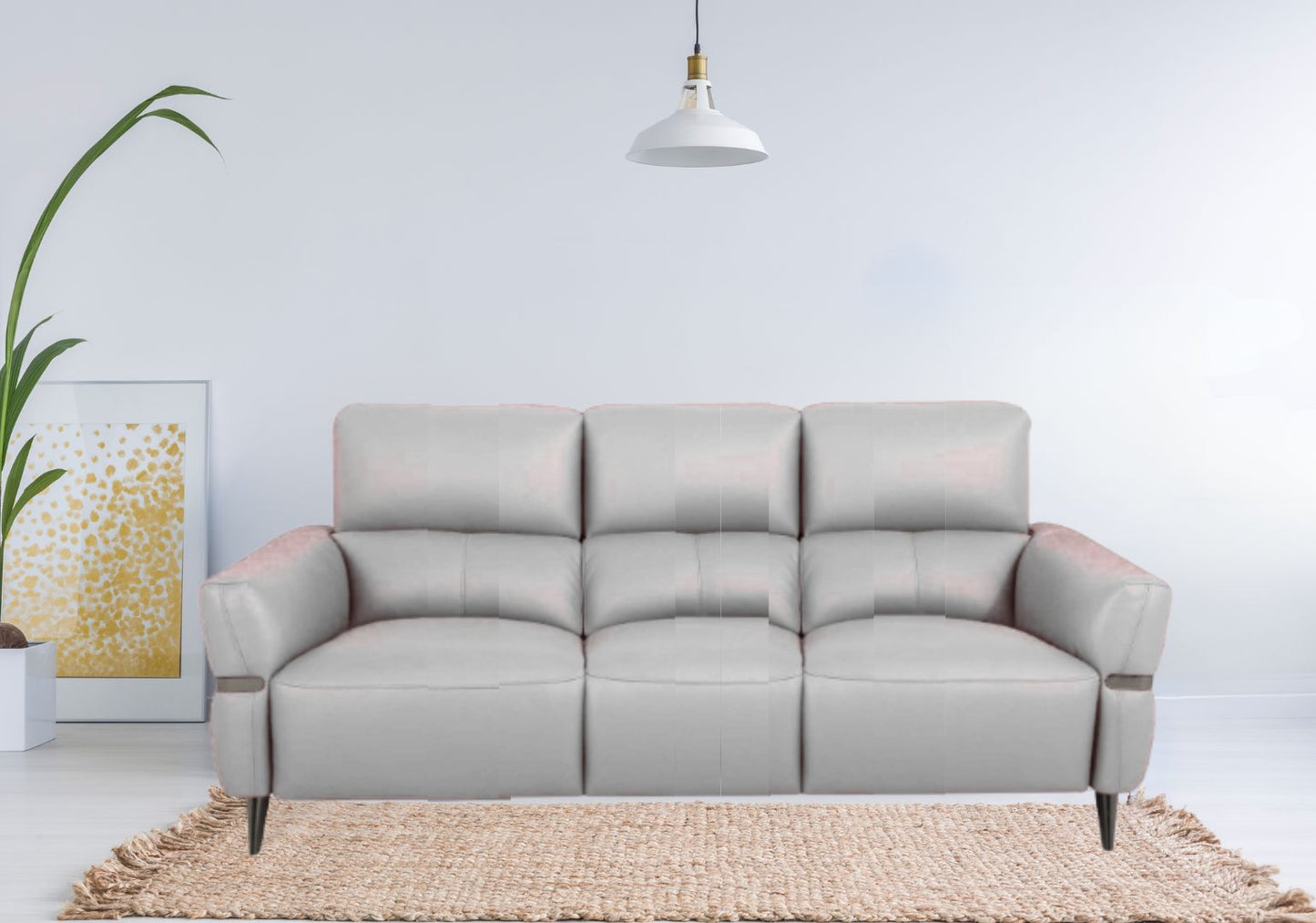 Amara 3-Seater & 2-Seater Half Leather Sofa With Recliner (Light Grey, Grey)