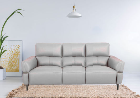 Amara 3-Seater & 2-Seater Half Leather Sofa With Recliner (Light Grey, Grey)