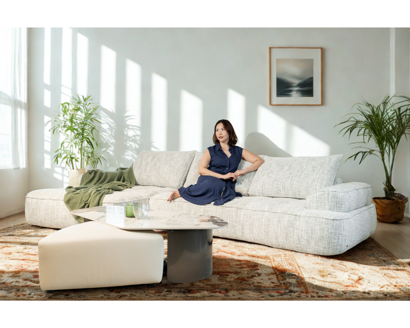 Nova 3-Seater Moving Back Fabric Sofa (Silver Green, Green)