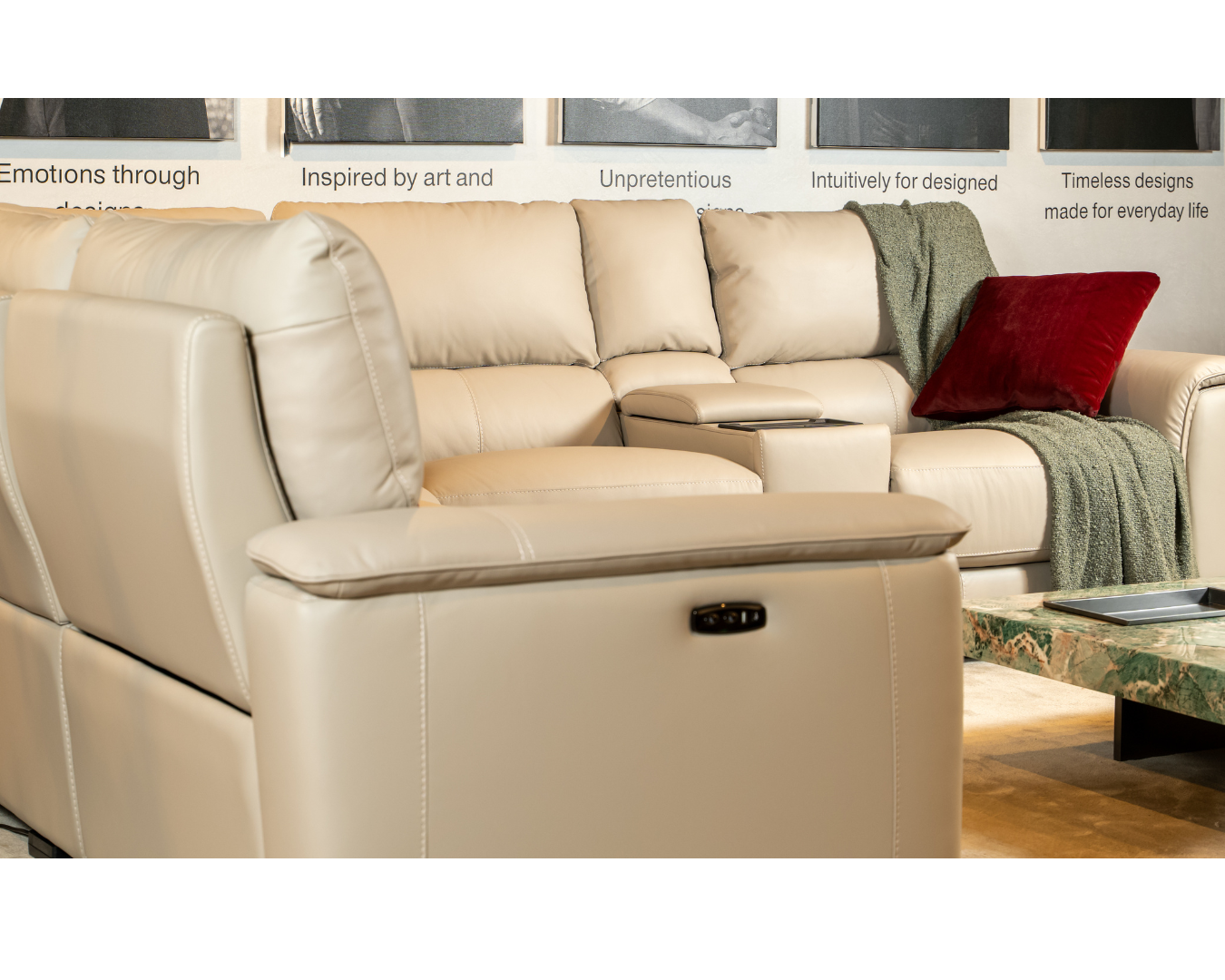 Otis Corner Half Leather Recliner Sofa with Centre Console (Oatmeal, Grey)