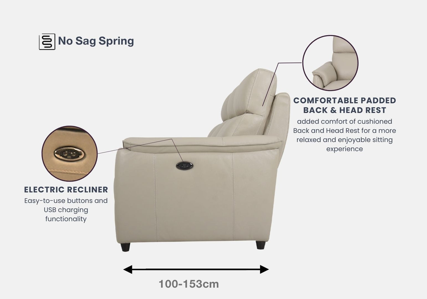 Lincoln 3-Seater & 2-Seater Half Leather Sofa With Recliner (Silver Grey, Grey)