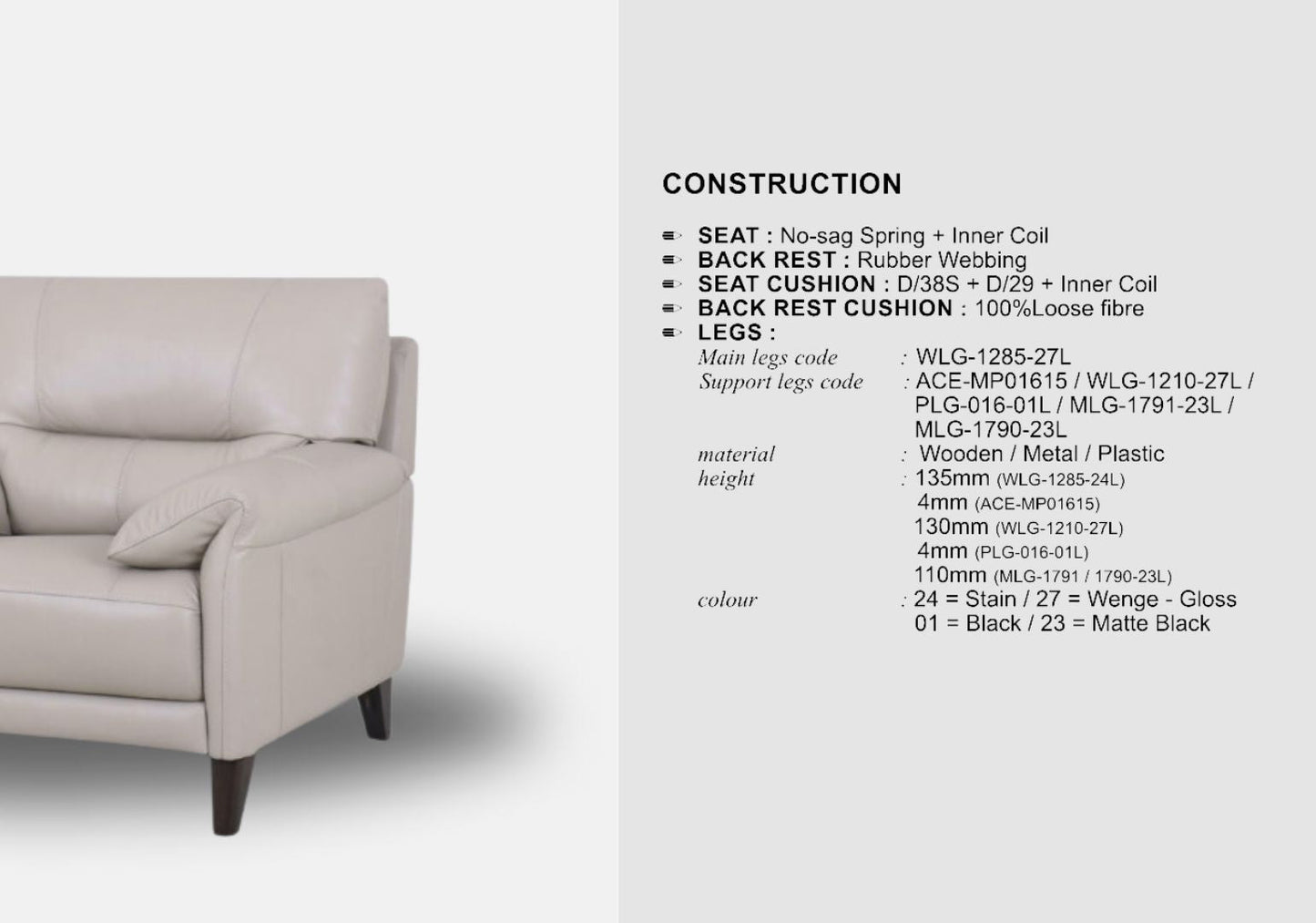 Greta 2 Seater Half-Leather Sofa (Pine Bark, Cream)