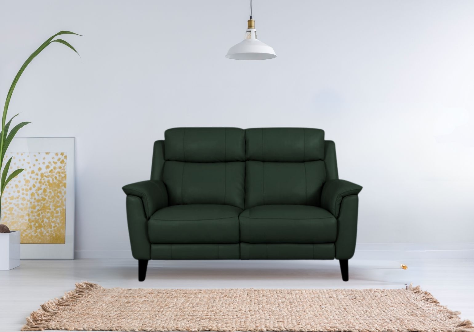 Symphony 2-Seater Half Leather Sofa With Recliner (Kelp Green
