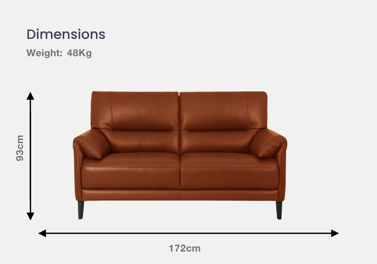 Greta 2 Seater Half-Leather Sofa (Brandy, Brown)