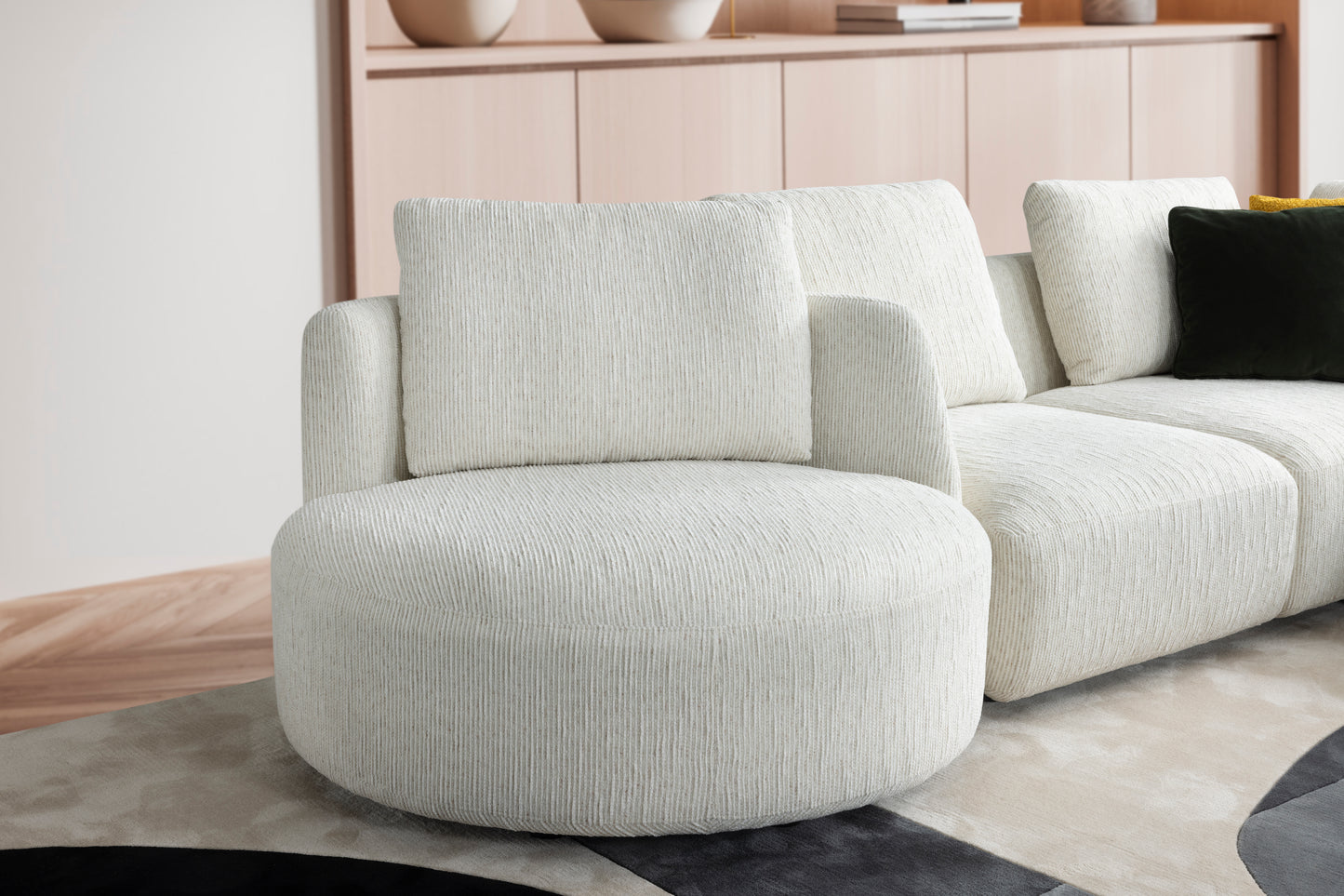 Geoff 6 Seater Fabric Sofa with Swivel Chair