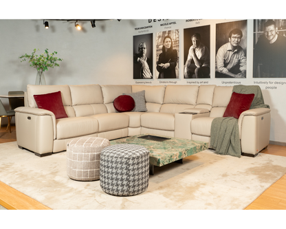 Otis Corner Half Leather Recliner Sofa with Centre Console (Oatmeal, Grey)