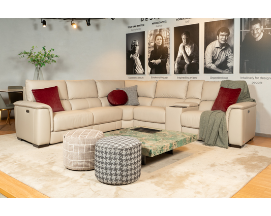 Otis Corner Half Leather Recliner Sofa with Centre Console (Oatmeal, Grey)