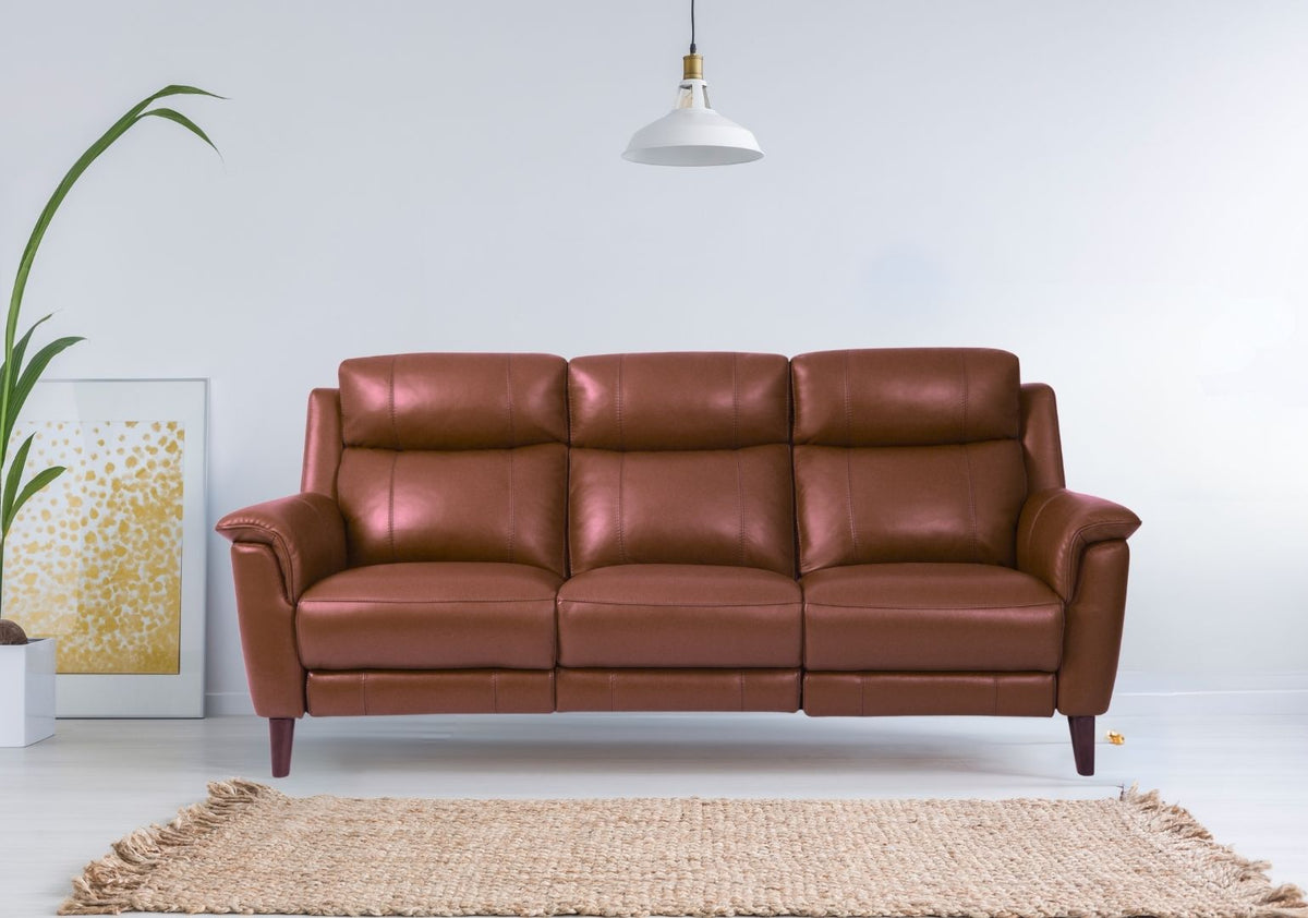Symphony 3-Seater Half Leather Sofa With Recliner (Brandy, Brown)