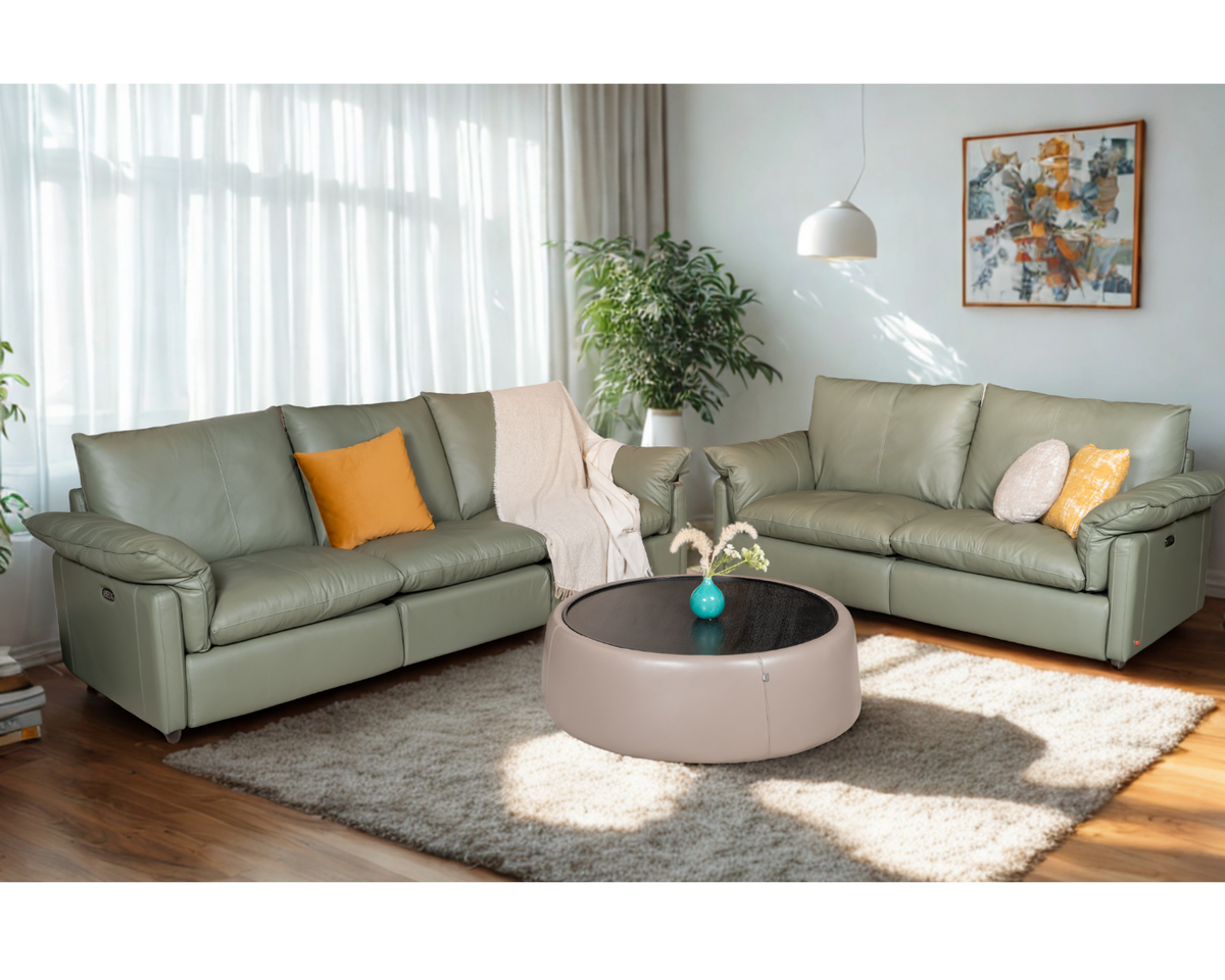 Fritz 3-Seater & 2-Seater Half Leather Recliner Sofa (Sage Green, Green)