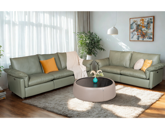 Fritz 3-Seater & 2-Seater Half Leather Recliner Sofa (Sage Green, Green)