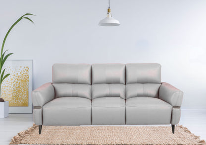 Amara 3-Seater & 2-Seater Half Leather Sofa With Recliner (Light Grey, Grey)