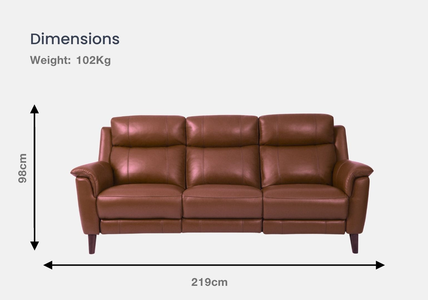 Symphony 3-Seater Half Leather Sofa With Recliner (Brandy, Brown)
