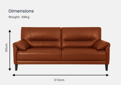 Greta 3 Seater Half-Leather Sofa (Brandy, Brown)