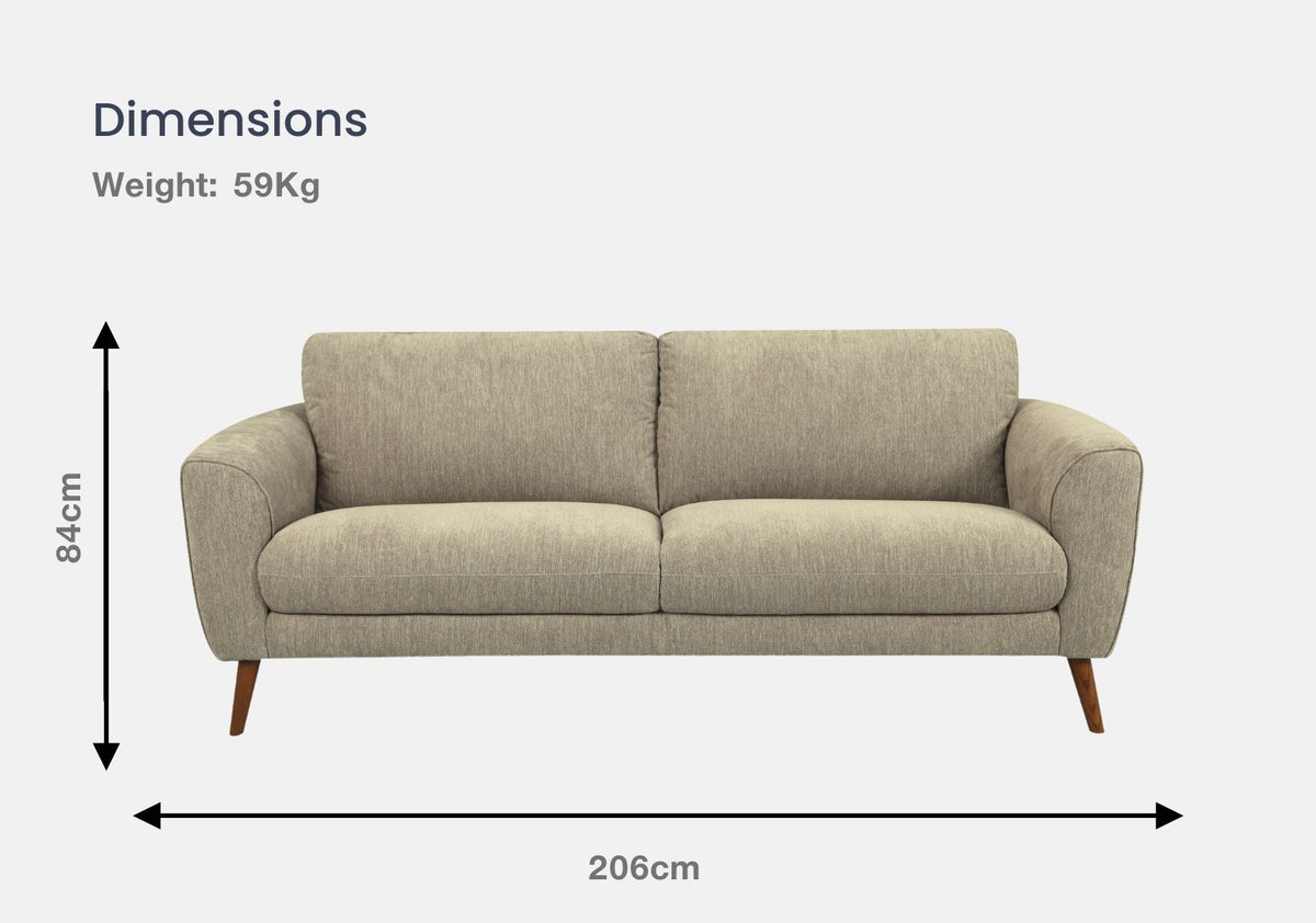 Porto 3 Seater Fabric Sofa (Beige, Cream)
