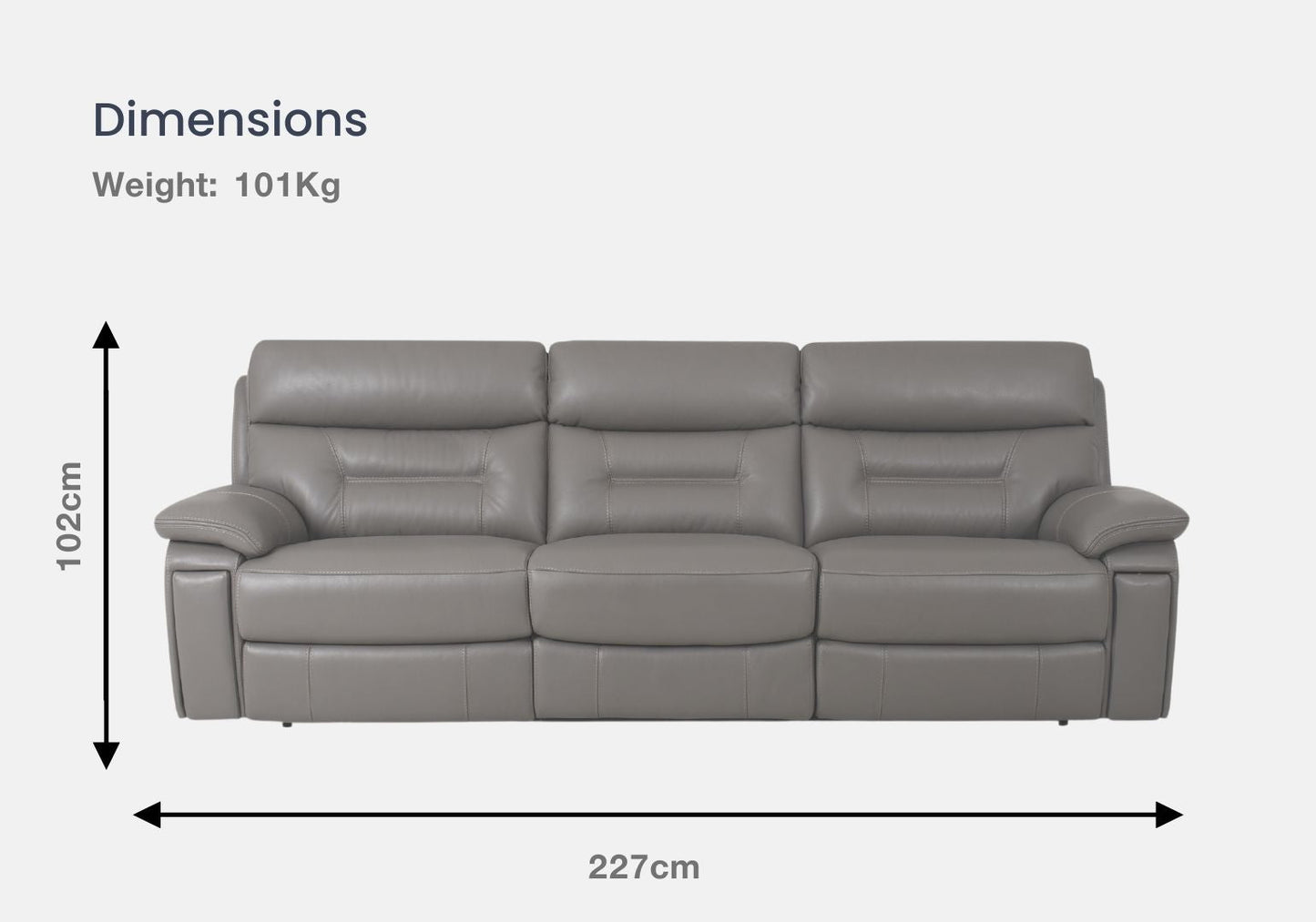 Zenith 3 Seater & 2 Seater Half-Leather Recliner Sofa (Elephant, Grey)