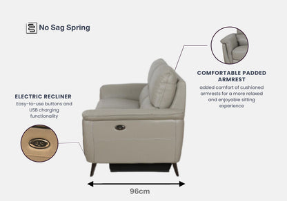 Forli 2-Seater Half Leather Sofa With Recliner (Taupe, Grey)