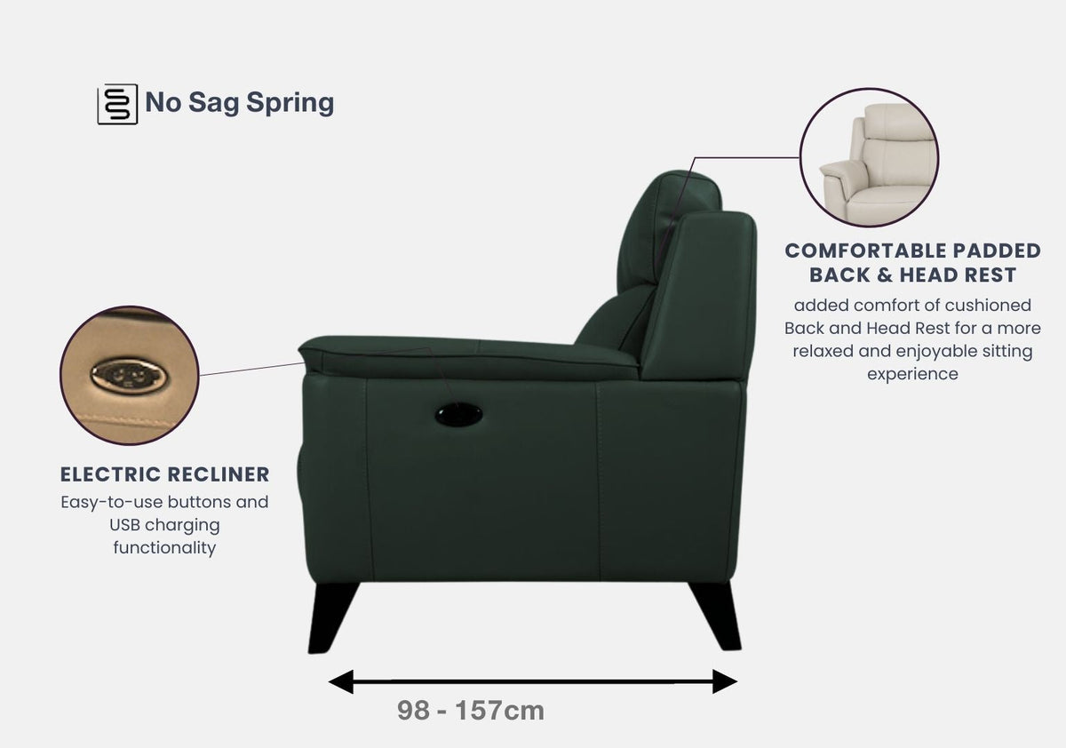 Symphony 3 Seater & 2-Seater Half Leather Sofa With Recliner (Kelp Green, Green)