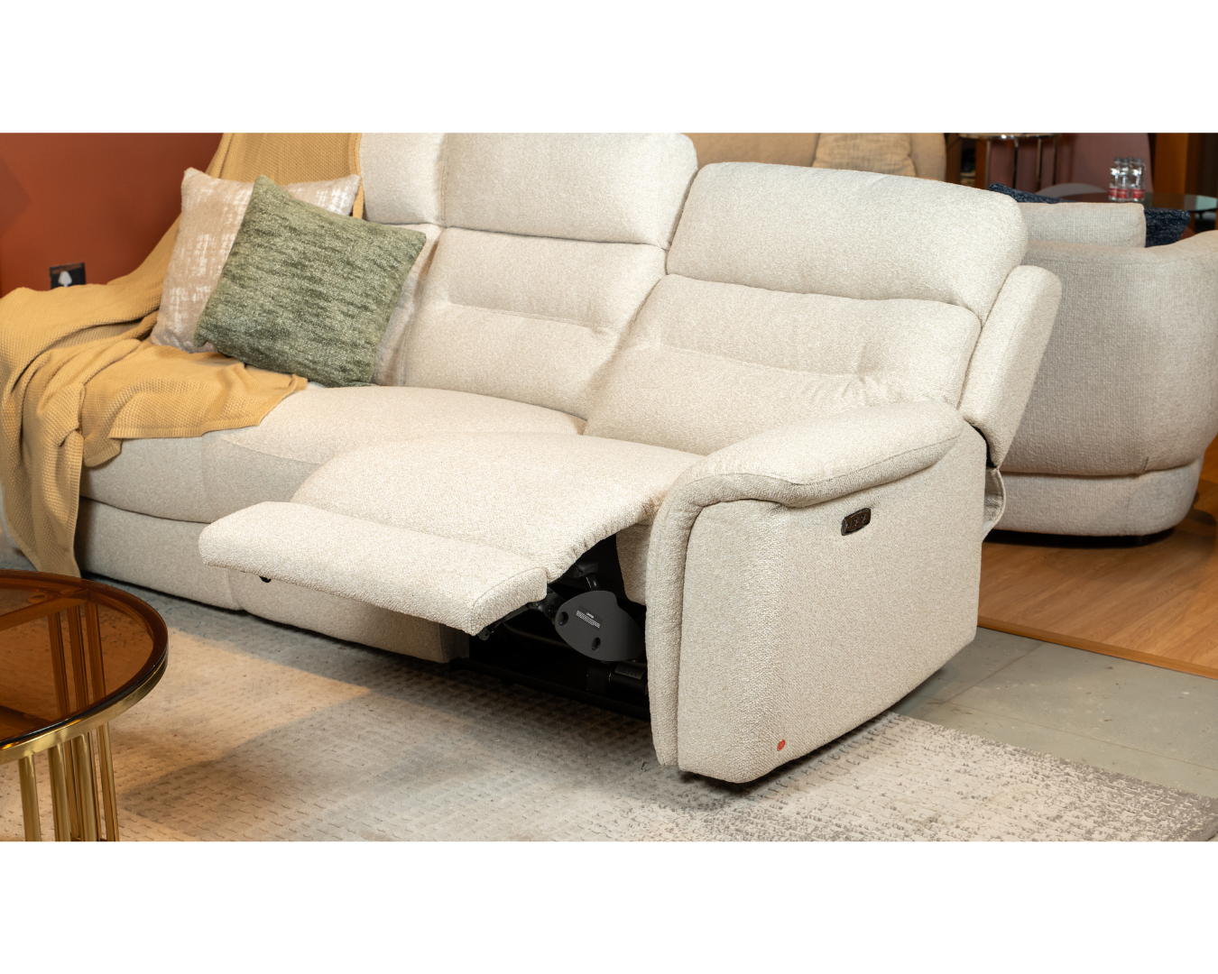 Maxwell 3 Seater Recliner Sofa & 2 Seater Stationary Sofa (Natural, Beige)