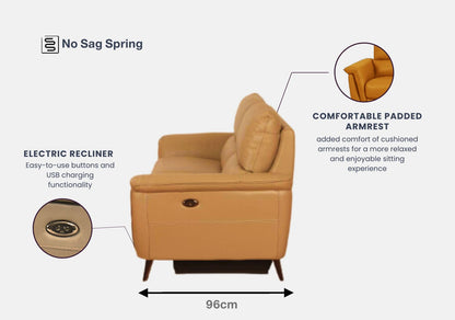 Forli 3-Seater Leather Sofa With Recliner (Honey Yellow, Yellow)