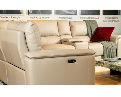 Otis Corner Half Leather Recliner Sofa with Centre Console (Oatmeal, Grey)