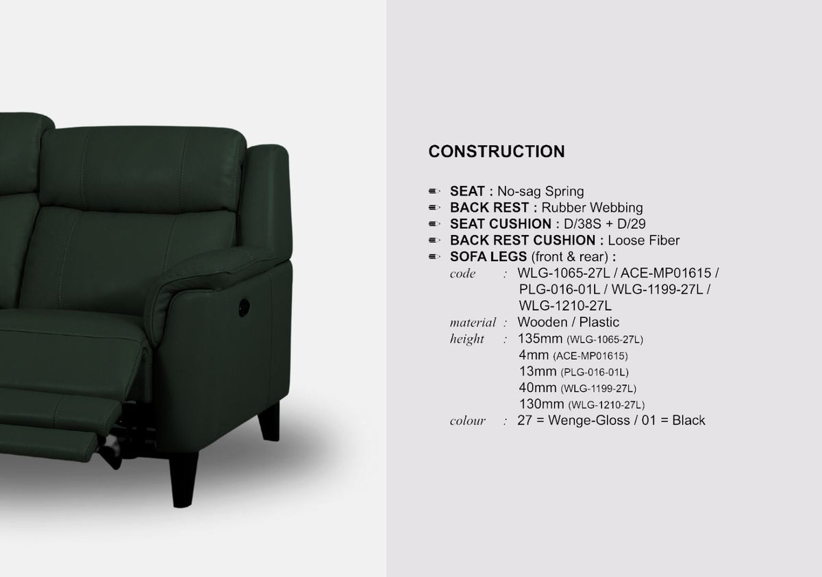 Symphony 3 Seater & 2-Seater Half Leather Sofa With Recliner (Kelp Green, Green)