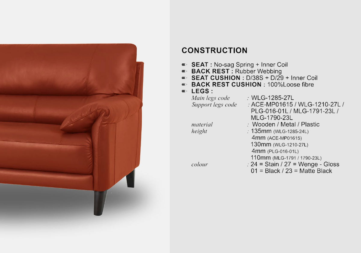 Greta 3 Seater & 2 Seater Half-Leather Sofa (Brandy, Brown)