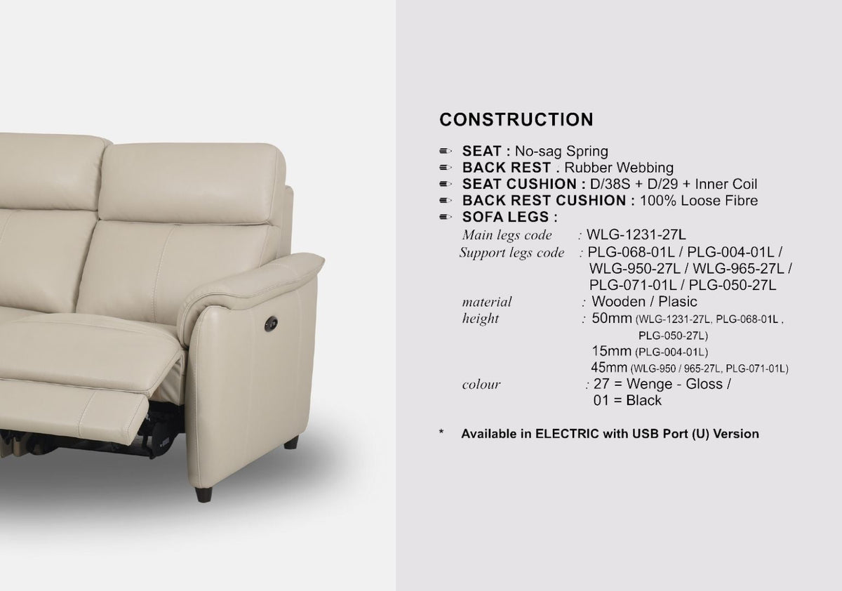 Lincoln 3-Seater & 2-Seater Half Leather Sofa With Recliner (Silver Grey, Grey)