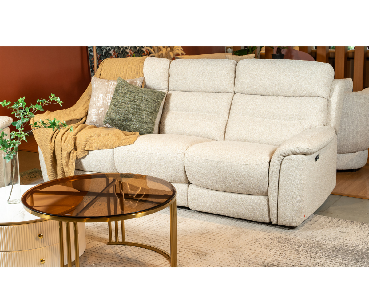 Maxwell 3 Seater Recliner Sofa & 2 Seater Stationary Sofa (Natural, Beige)
