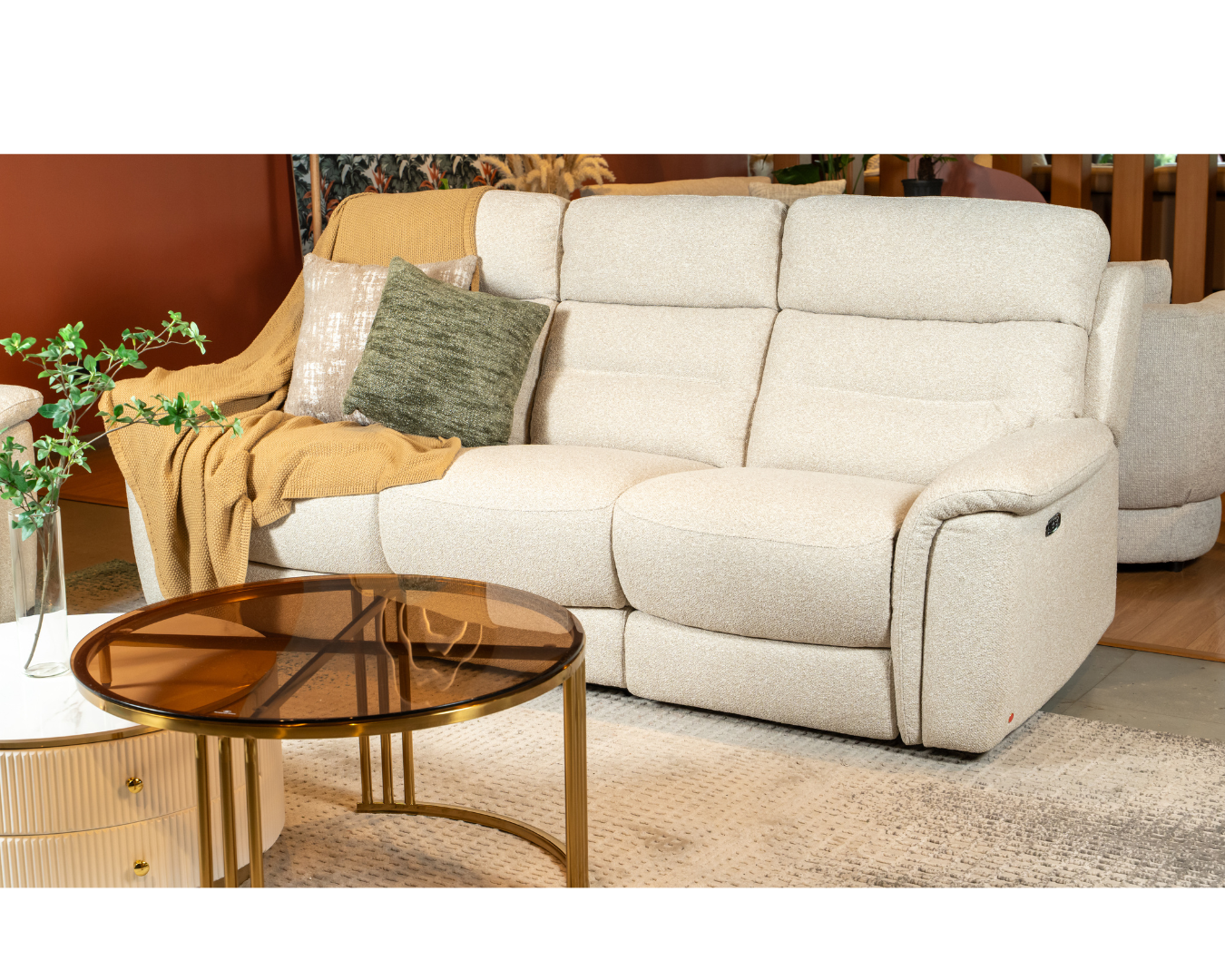 Maxwell 3 Seater Recliner Sofa & 2 Seater Stationary Sofa (Natural, Beige)