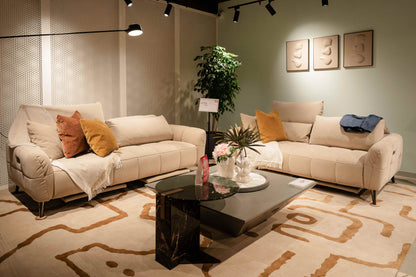 Stella 3 + 2-Seater Fabric Sofa With Power Lift Up (Beige, Cream)