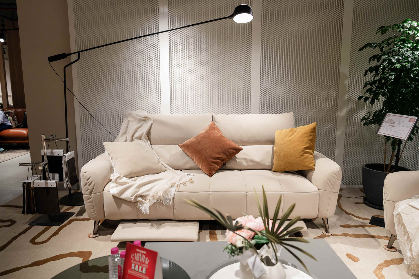 Stella 3 + 2-Seater Fabric Sofa With Power Lift Up (Beige, Cream)