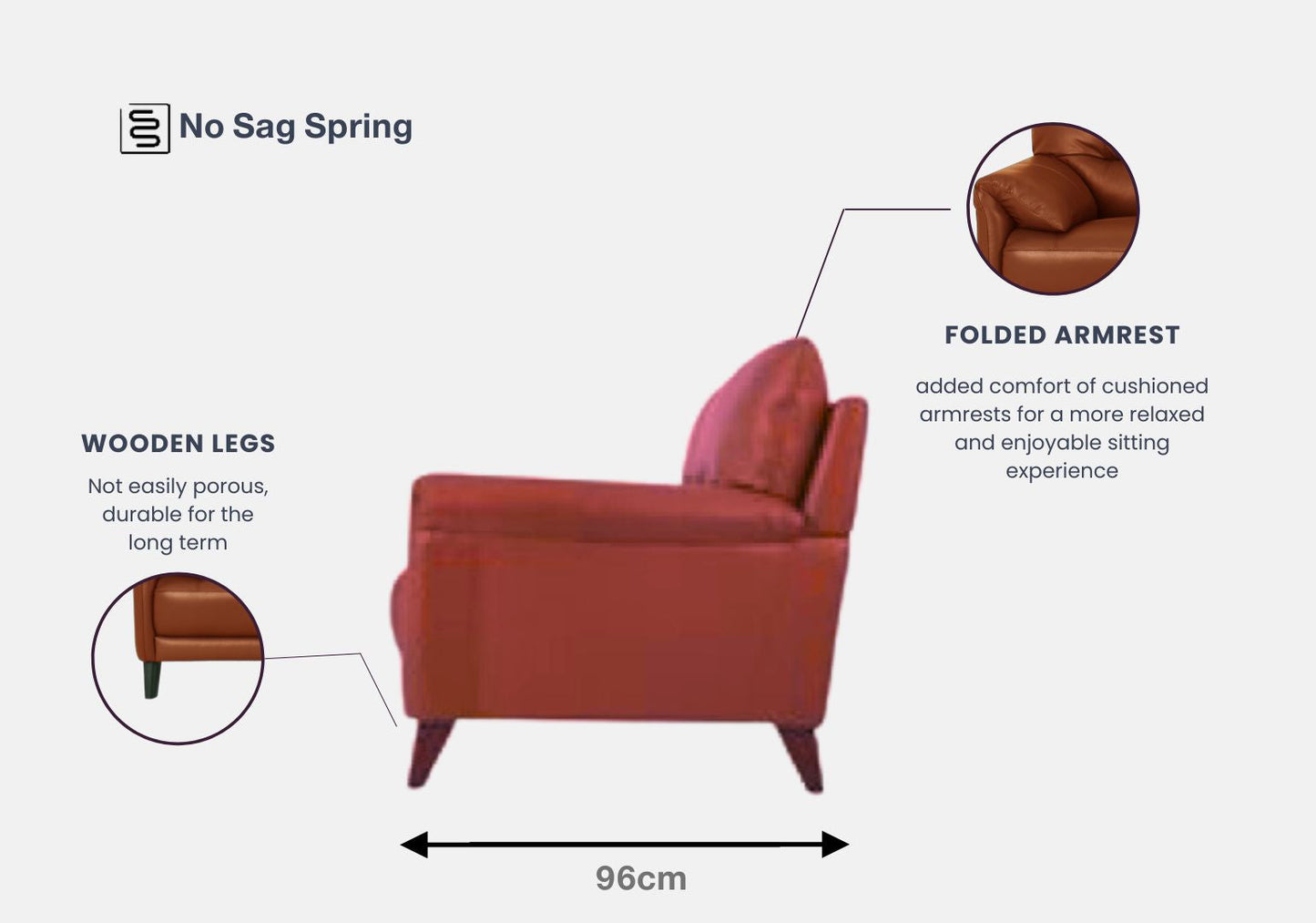 Greta 3 Seater Half-Leather Sofa (Brandy, Brown)