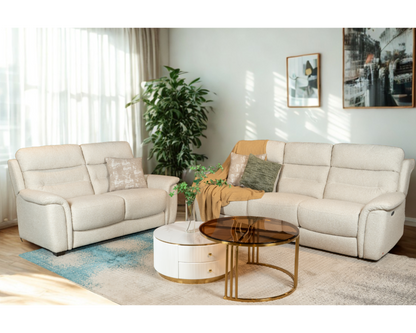 Maxwell 3 Seater Recliner Sofa & 2 Seater Stationary Sofa (Natural, Beige)
